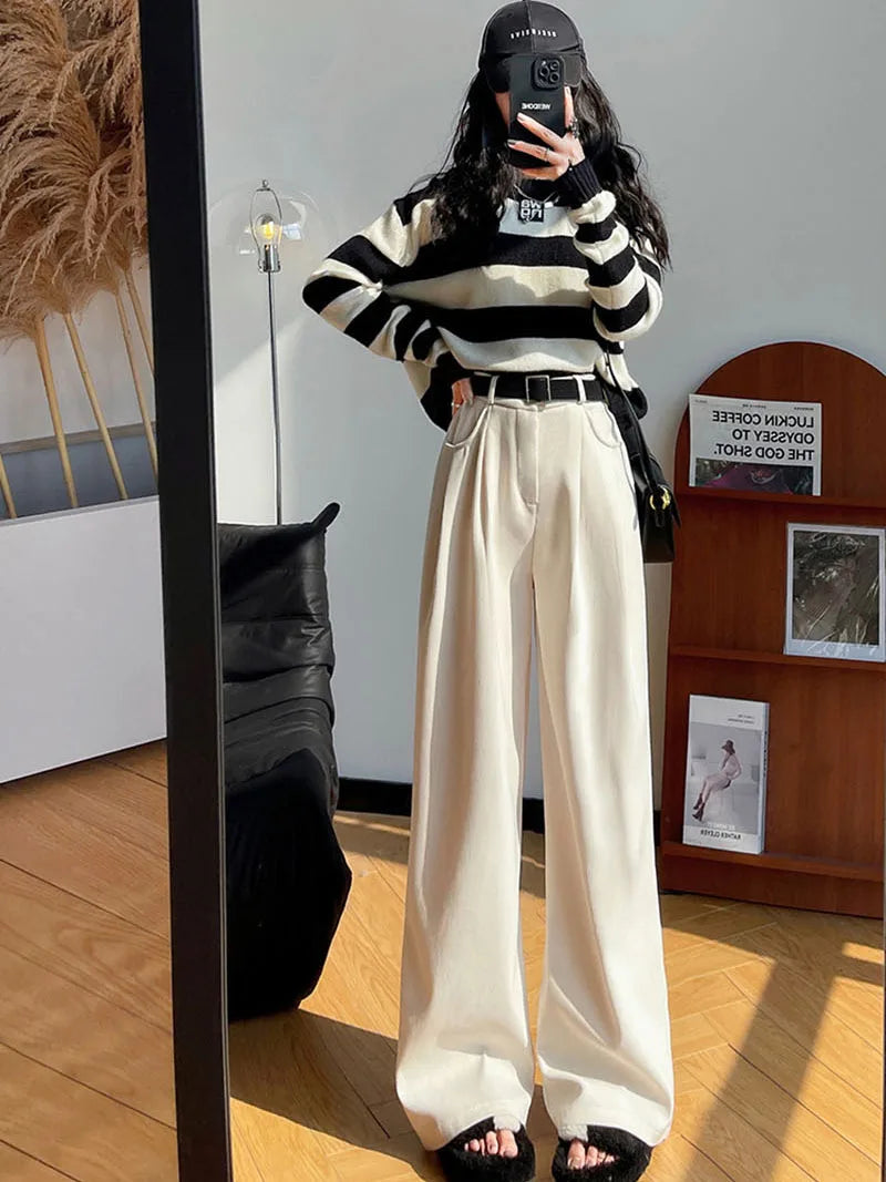Women's Pants Autumn Winter Corduroy High Waist Wide Leg Pants for Women Casual Trousers Female Straight Pants Women Clothes New