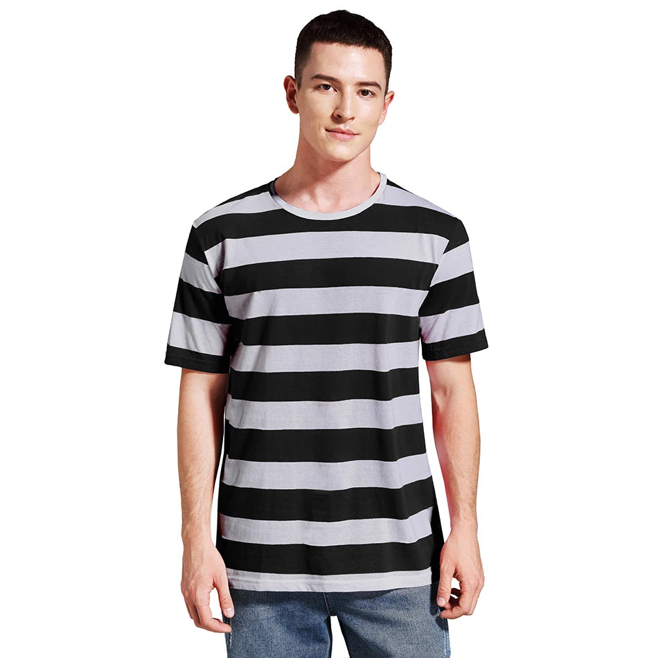 Men Striped T-Shirt Stripes Top Tees Male Fashion Short Sleeve Shirts Costume Cosplay Party Blue Red White Black Yellow T Shirt