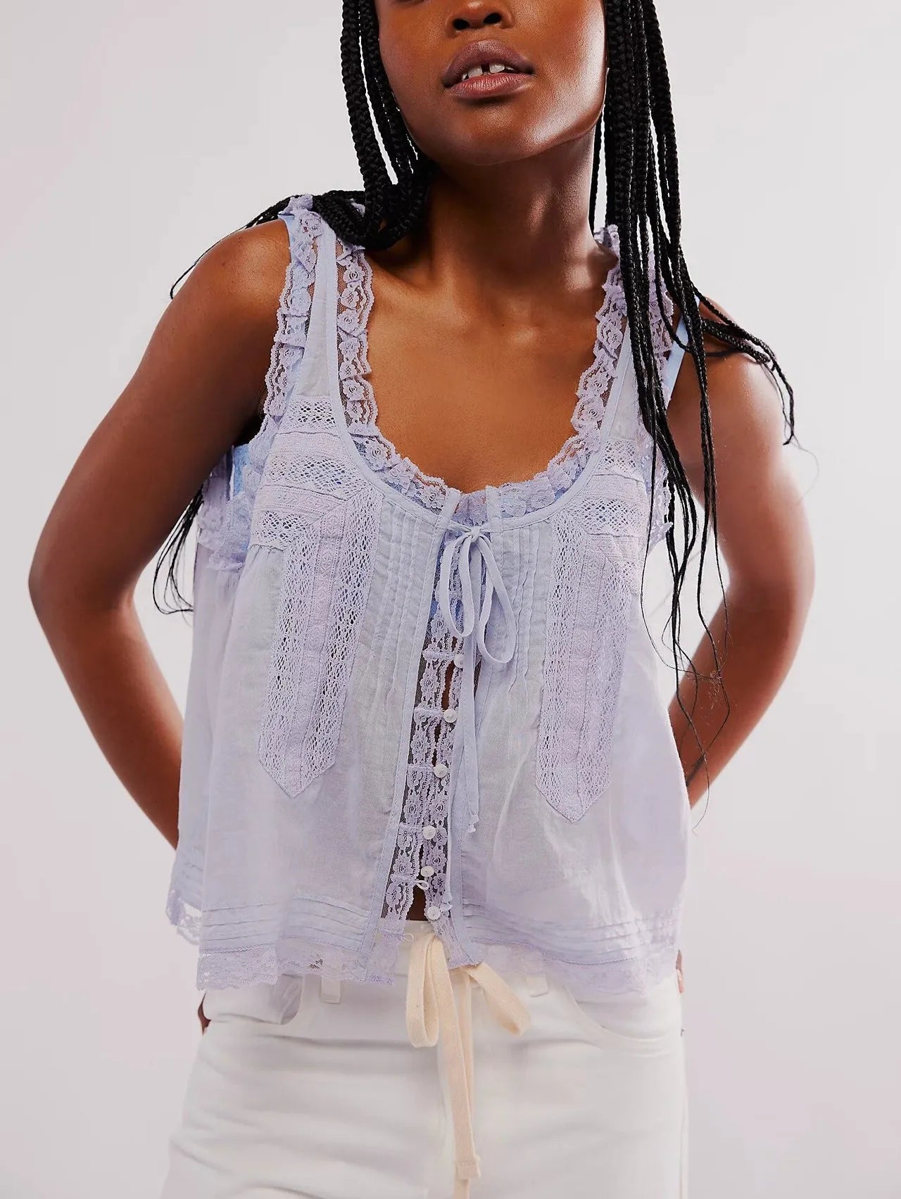 Sleeveless Tank Tops for Women Blouses Summer Boho Beach Wear 100%Cotton Splicing Lace Shirts Loose Casual Ladies Blusas Camis