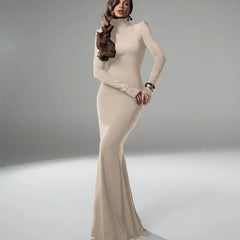Backless Turtleneck Slim Maxi Dress