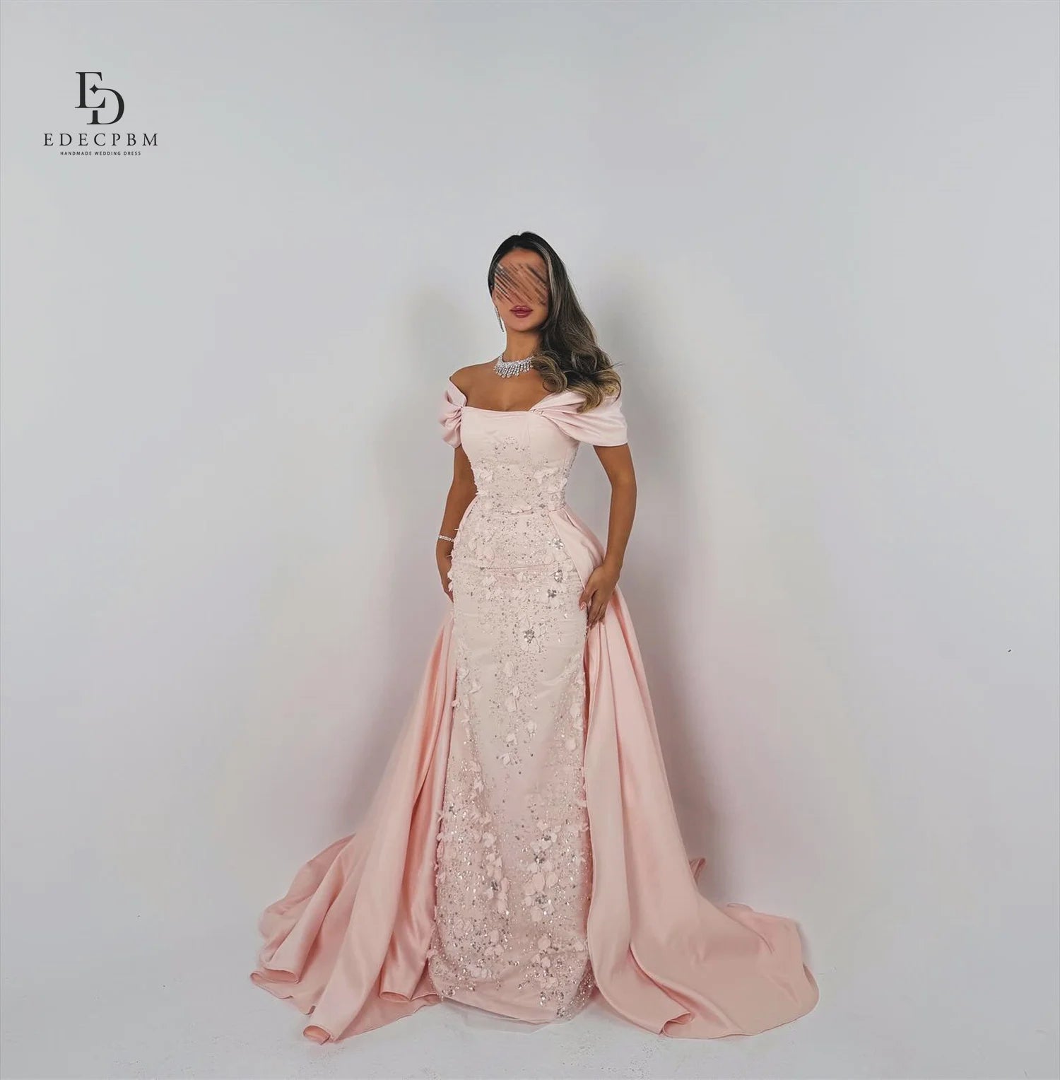 EDECPBM Elegant Party Dresses 2025 Off the Shoulders Customized Women Evening Dress 3D Flowers Pink Wedding Dresses for Parties