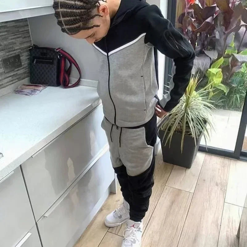 Luxury Brand Men Tracksuits 2-piece Set Black Sports Suit Tracksuits Jogging Men's Clothing Sweatpants Zip Sweatshirts Techwear