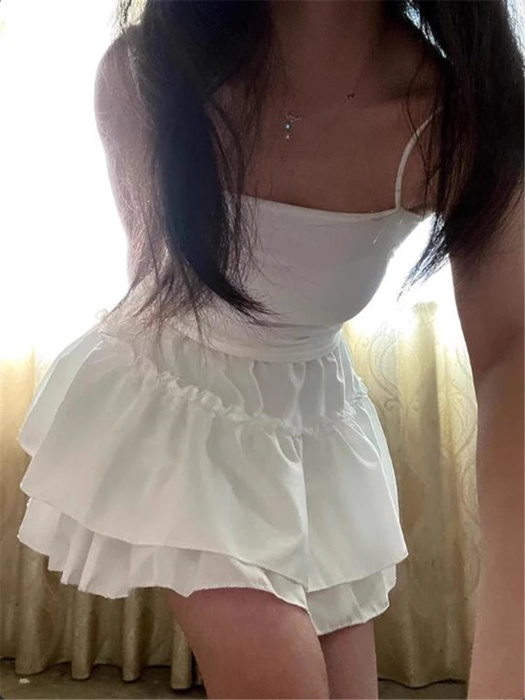 Summer Kawaii White Ruflles Skirt Women Fashion Slim Fit Chiffon Mini Skirts Giris Y2k All Match Elastic High Waist Black Faldas