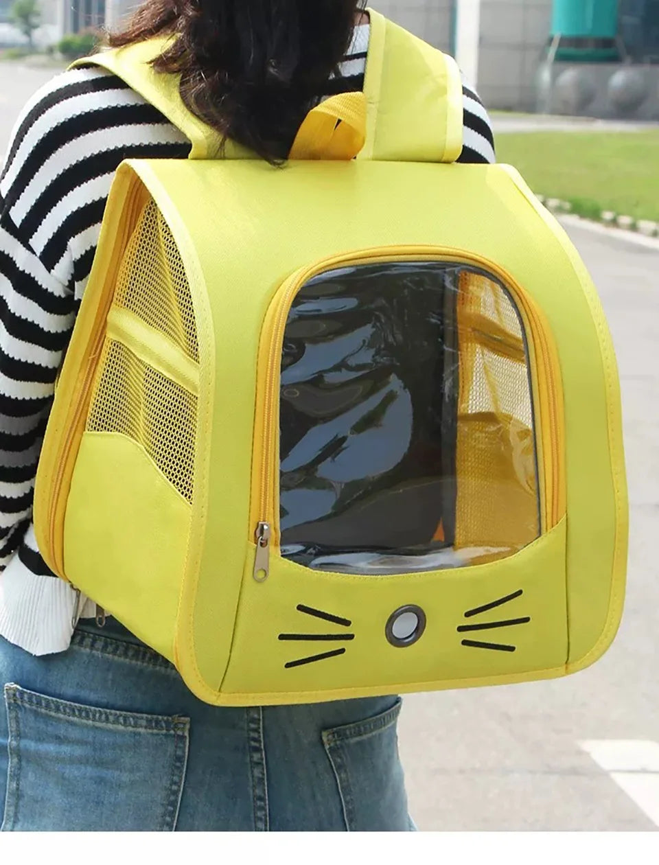 Breathable Oxford Pet Cat Carrier Backpack for Small Dogs, Portable Transparent Travel Outdoor Bag with Side Mesh Pockets, Airy