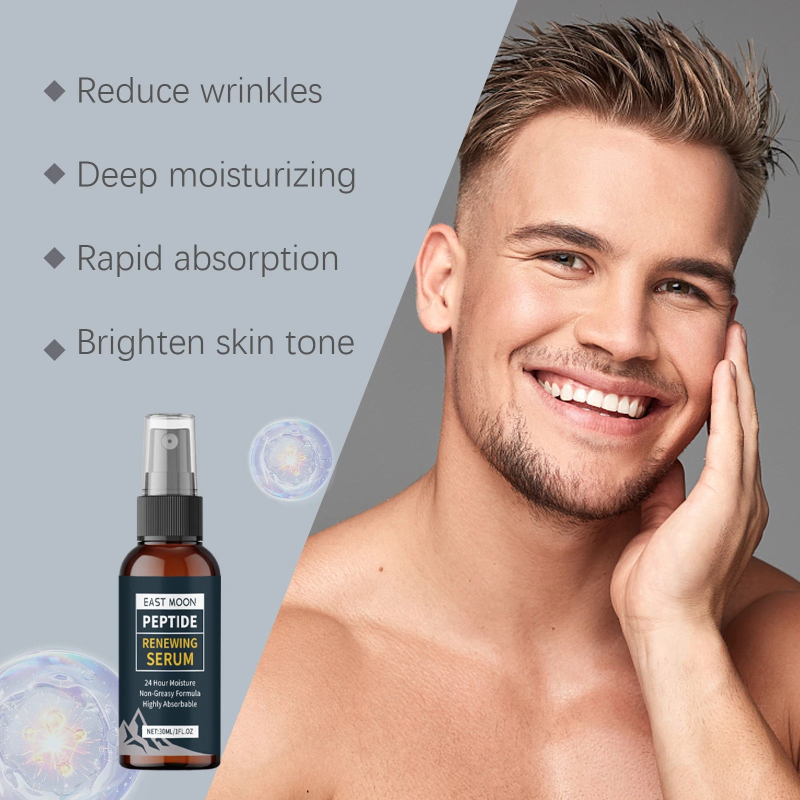 Men Renewing Serum Spray Hydrating & Firming Face Essence Wrinkle Reduction Shrink Pores Smoothing Tightening Skin Care