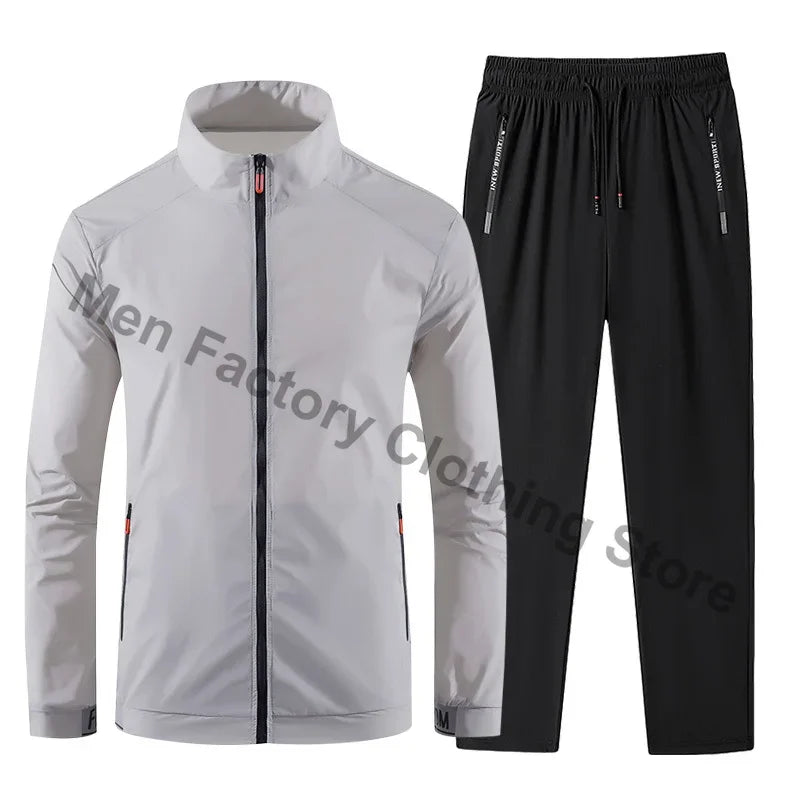 2025 Men's Sportswear Spring Summer Tracksuit 2 Piece Sets Sports Suit Sun Jacket+Pant Running Set Male Gym Exercise Clothing