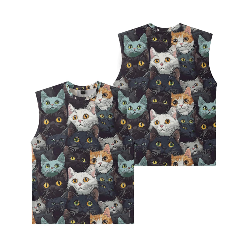 Black Bats Cute Cats Kitty Men Tank Top Gym To Street Sleeveless Bold Color Breathable Training Fit Vest Muscle Fitness Clothing