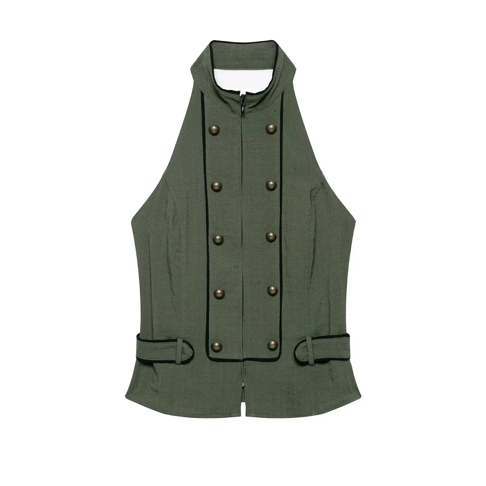 Women's Top 2026 Summer Elegant Fashion Silky Vacation Halter Neck Backless Sexy Unique Army Green Beach Style Party Women's Top