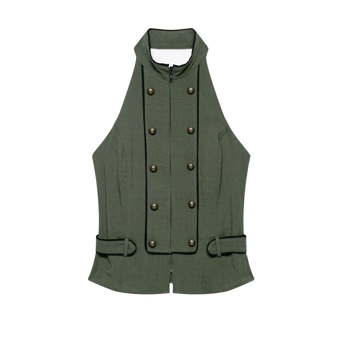 Women's Top 2026 Summer Elegant Fashion Silky Vacation Halter Neck Backless Sexy Unique Army Green Beach Style Party Women's Top