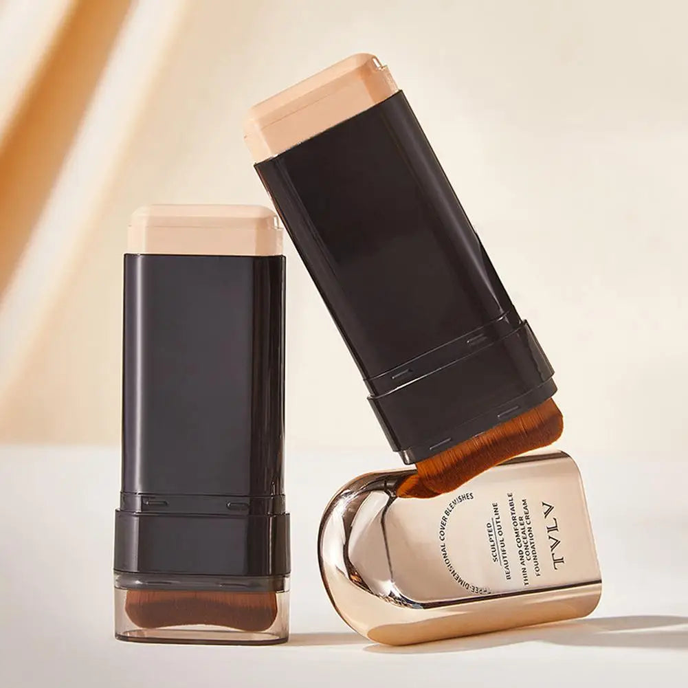 Waterproof Concealer Foundation Stick With Brush - All-in-One Long-Lasting, Oil Control, Brightening Makeup Natural Matte Finish