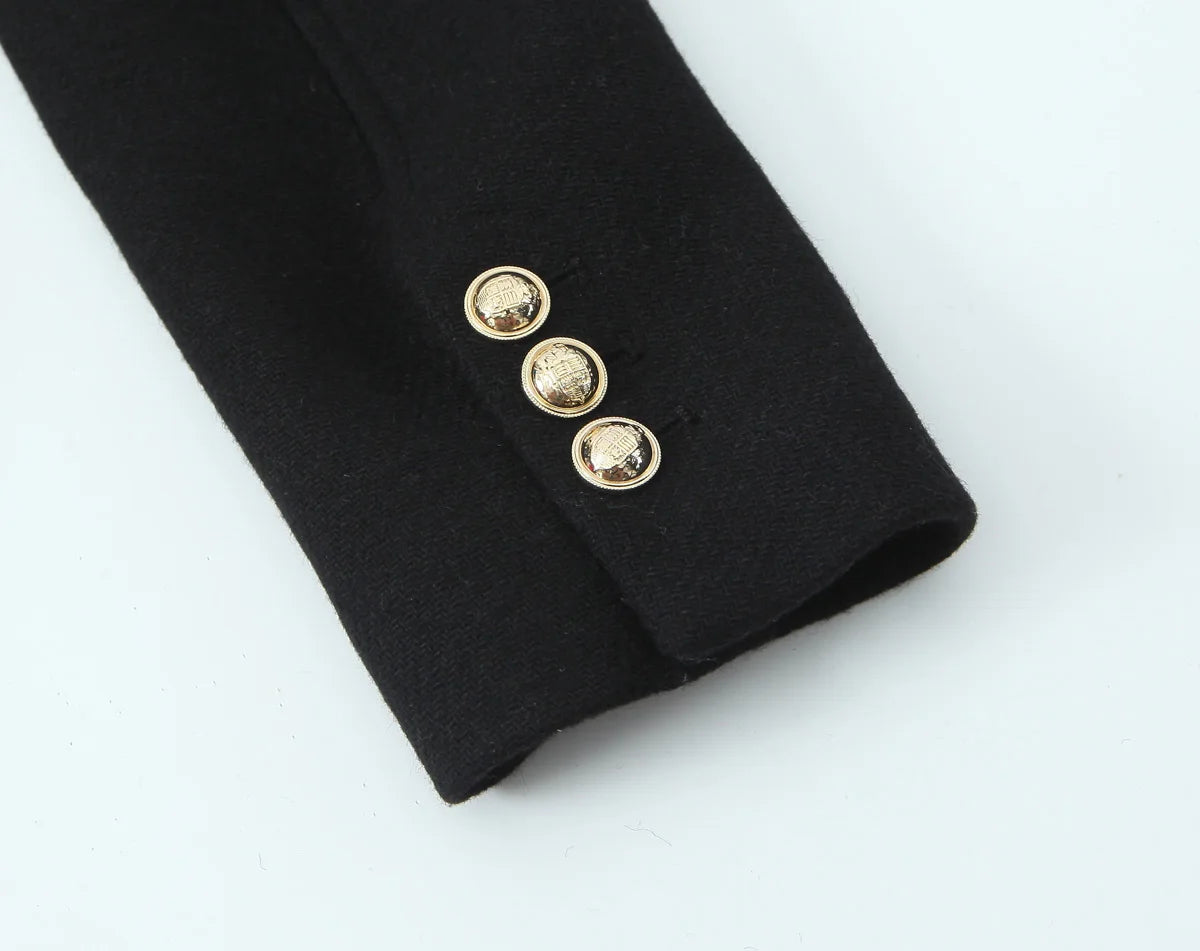 Retro Black Wool Long Coat