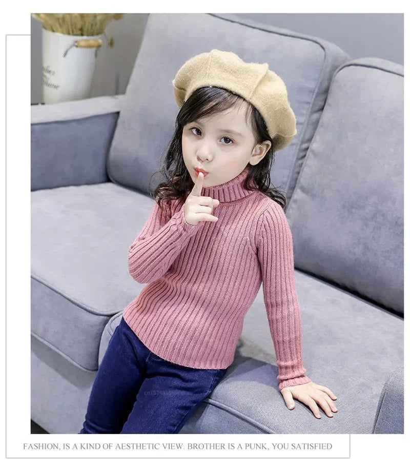 New Sweater Kids Sweaters Autumn Girls Turtleneck Sweaters 1-9Yrs Baby Boys Pullover Winter Knitted Bottoming Boys Sweaters