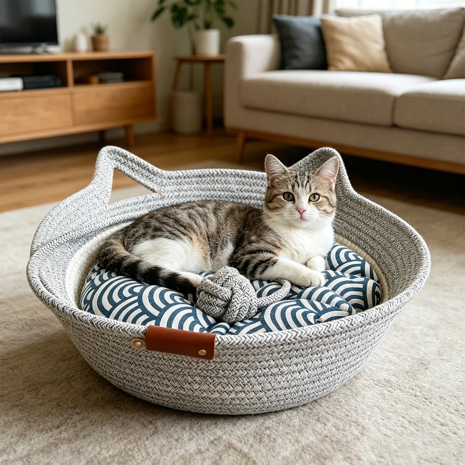 Pet Cat Bed Round Hand Woven Rattan Wear-resistant Cat Bed Summer Pet Bed Indoor Sleeping House Pet Products Accessories