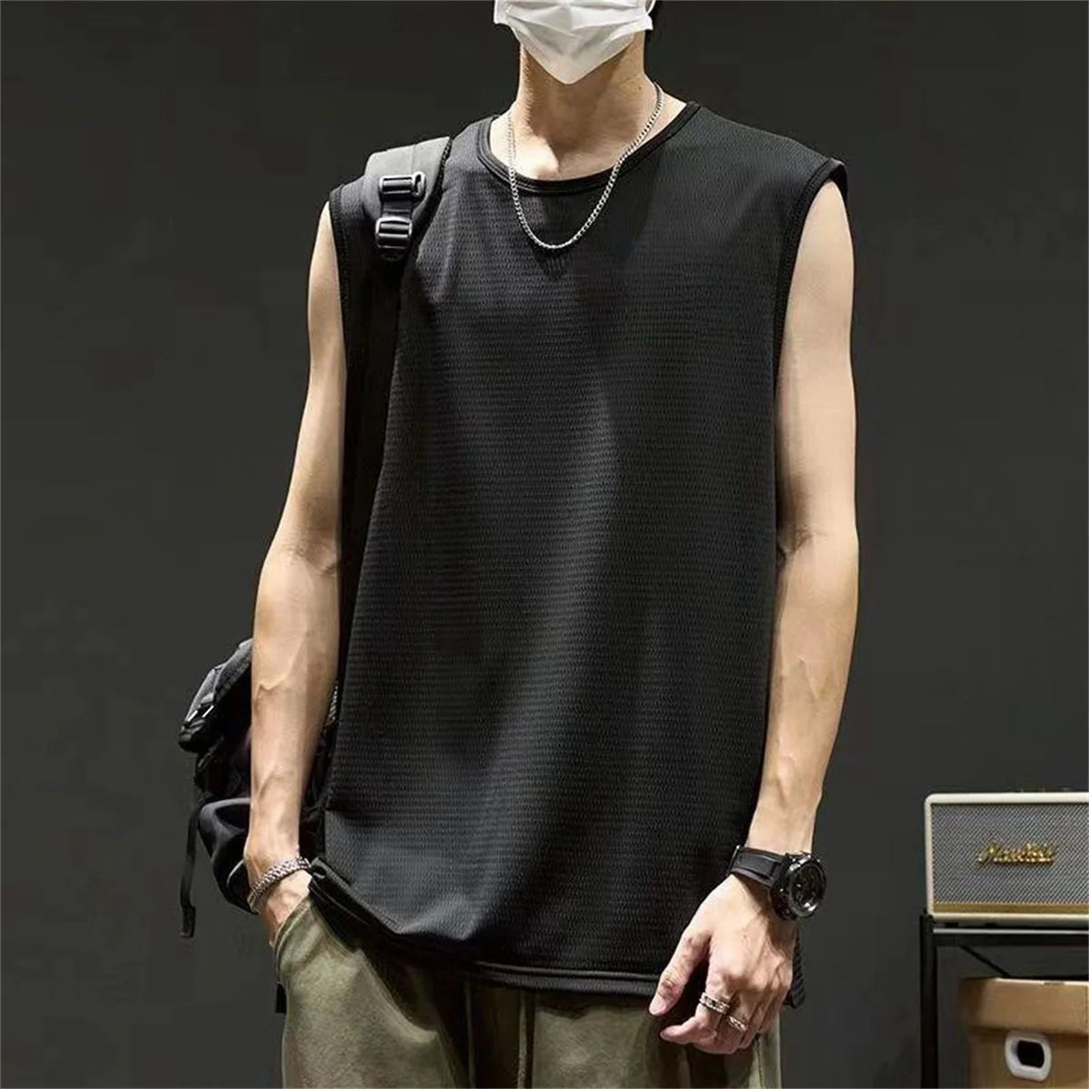 Summer Men's New Solid Color Washed Tank Tops Muscle Loose Gym Sleeveless Workout T Shirts Running Beach Loose Cutoff Tees