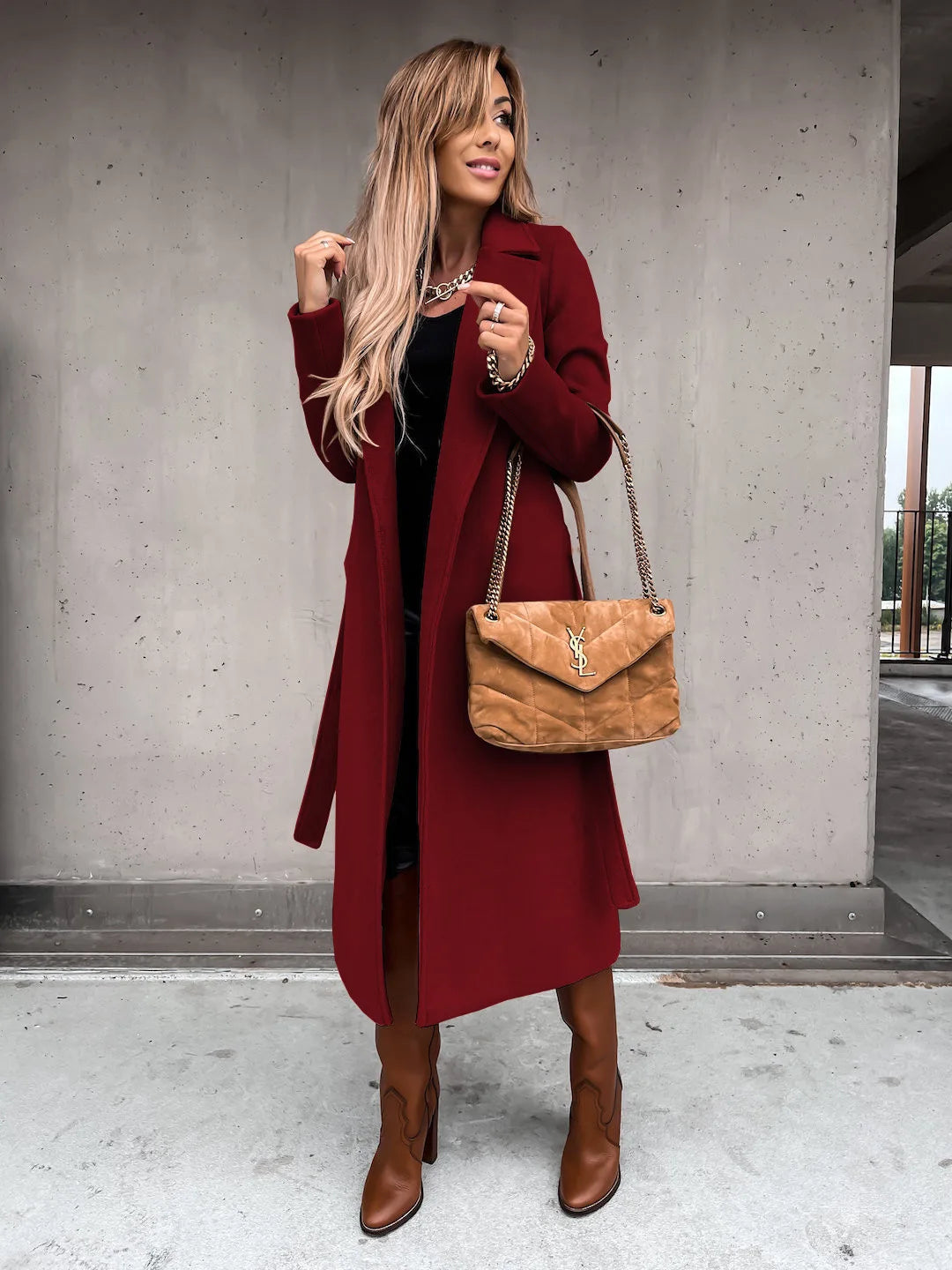 European and American Autumn and Winter Coats for Women's Clothing Solid Color Lapel Long Sleeved Woolen Women's Coats Simple St
