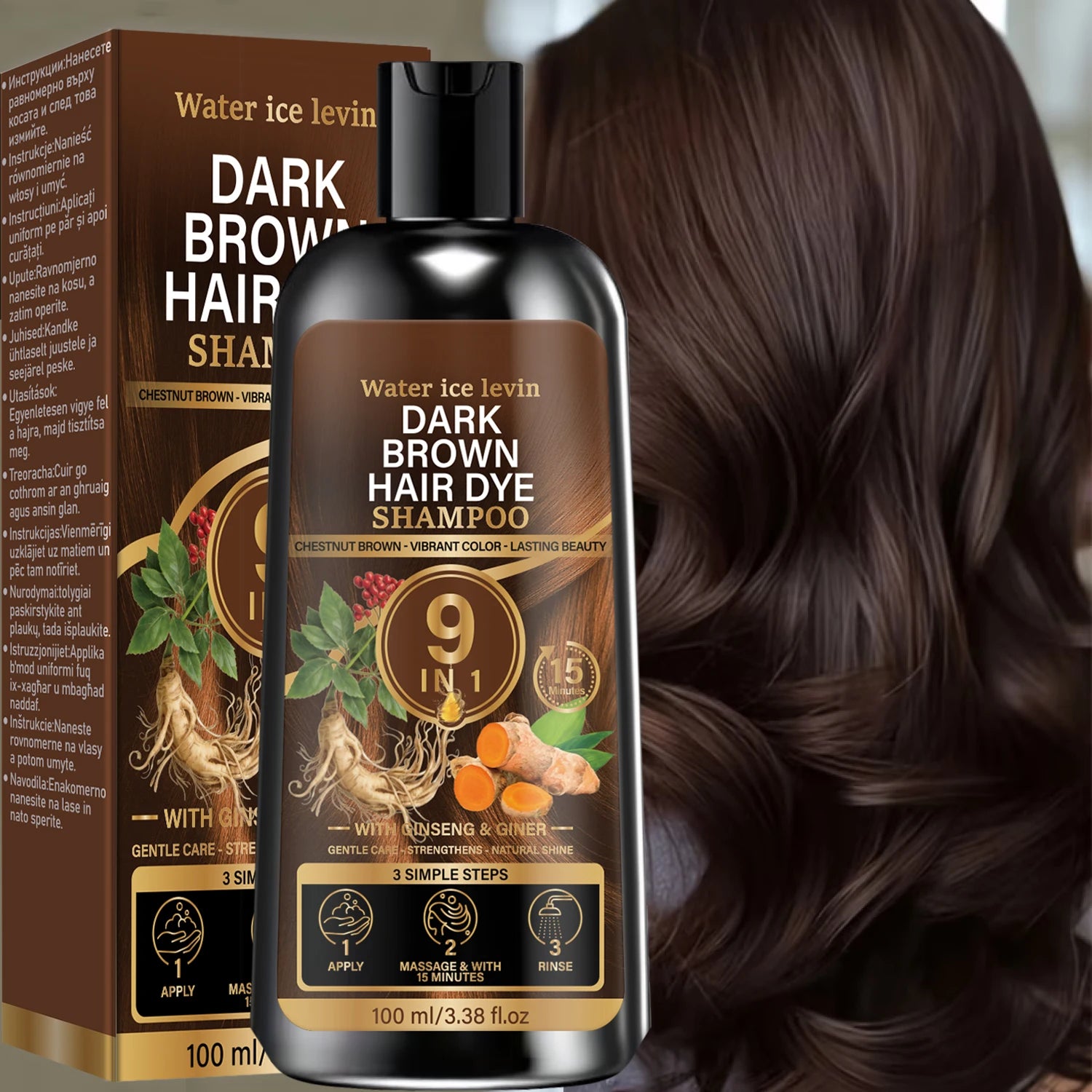 Unisex 9‑in‑1 Dark Brown Hair Care Shampoo Herbal Formula Nourish Scalp Long‑Lasting Hair Shine Daily Gentle Hair Cleanser