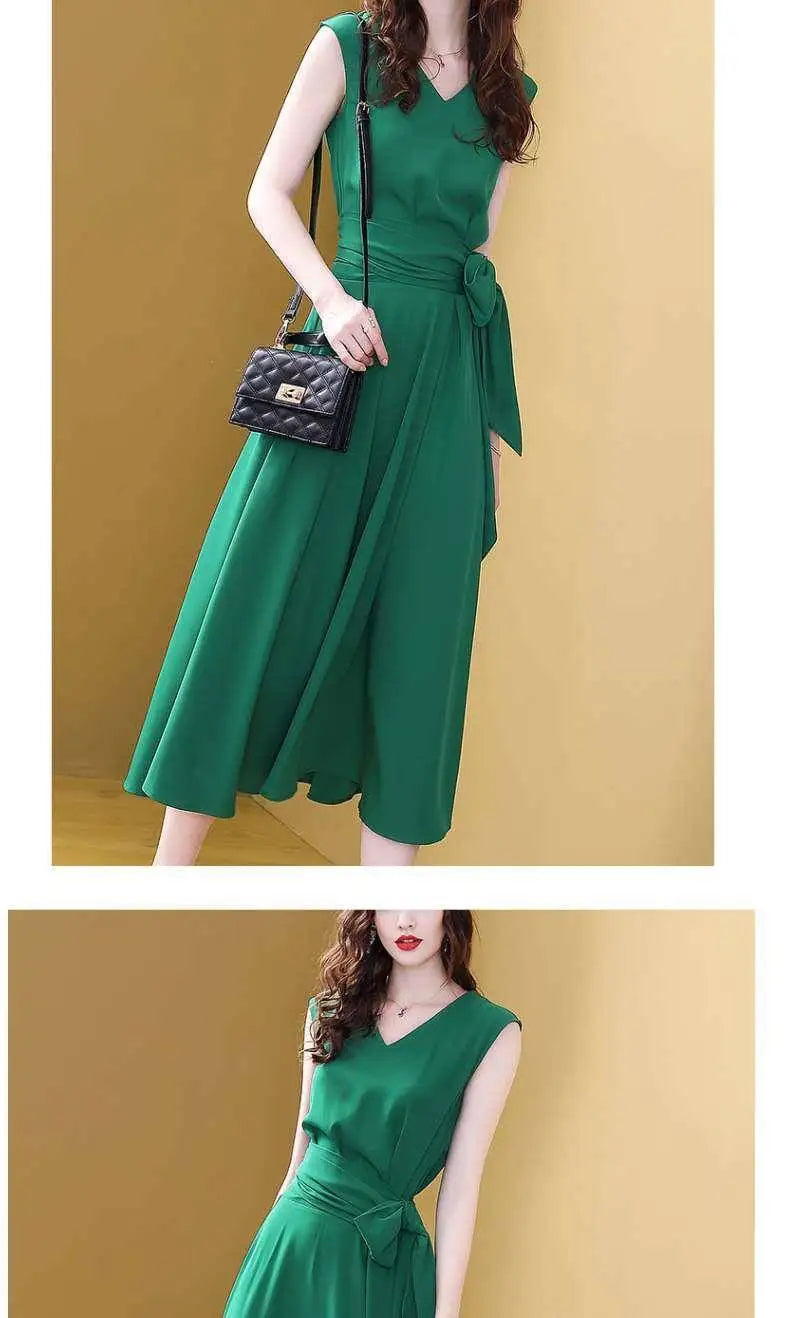 Elegant Sleeveless V-Neck Midi Dress