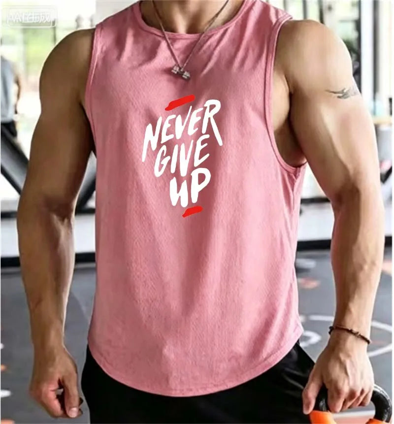 Men's Summer Fitness Muscle Sports Tank Top Breathable Moisture Wicking Loose Sleeveless Quick Dry Training T-Shirt Letter Print