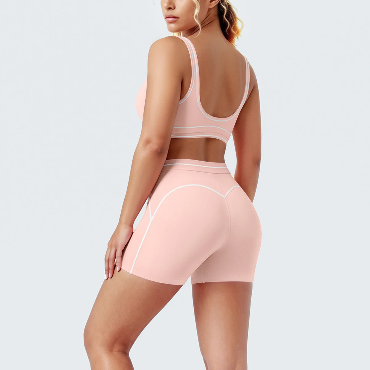 New Woman Yoga Set Color Blocking Sexy Sport Bra Yoga Underwear with Chest Pad High Waist Stripe Running Fitness Shorts Yoga Set