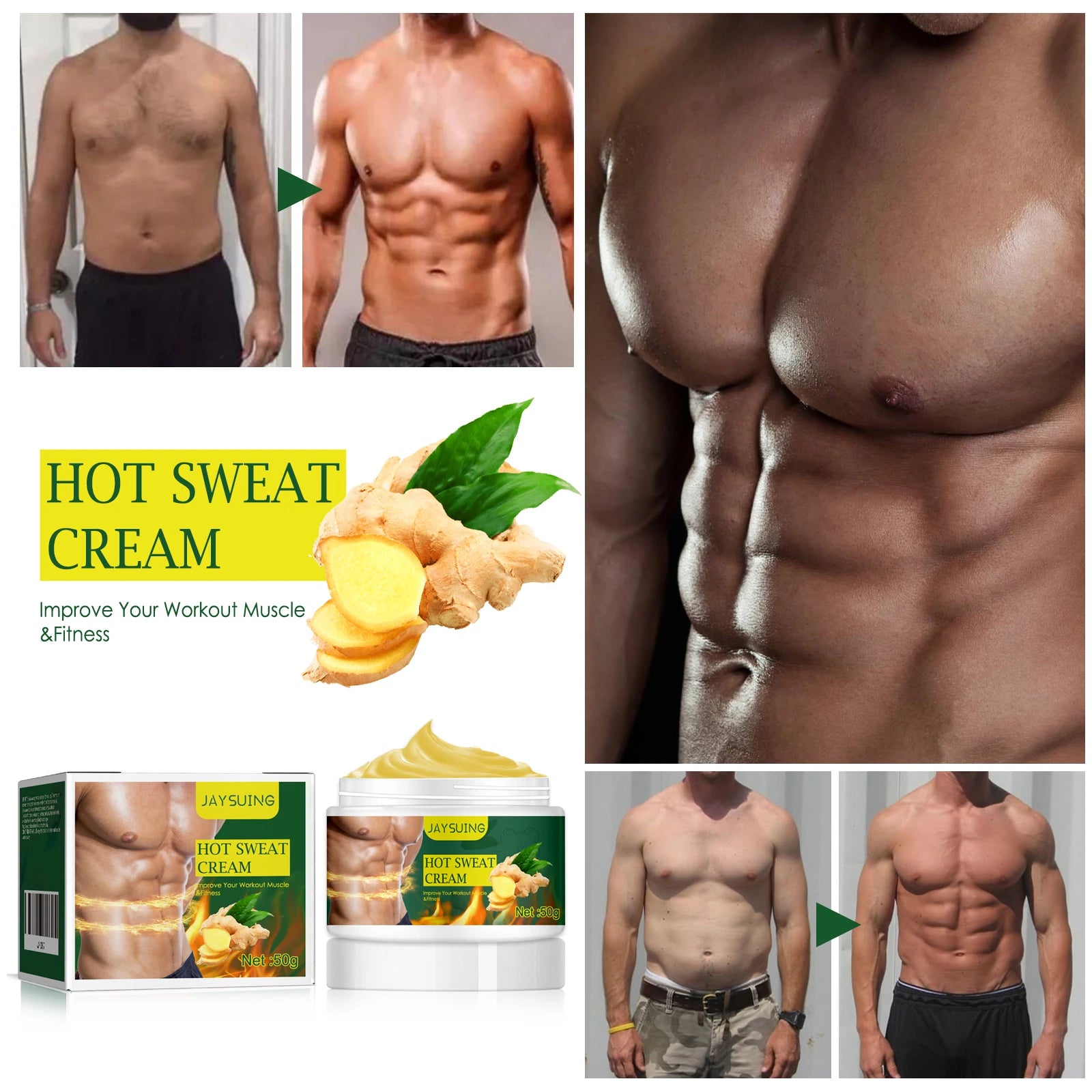 Men's Massage Cream for Body Care Warming Sensation Post Workout Recovery Moisturizing Skin Firming Routine Non Greasy 50g