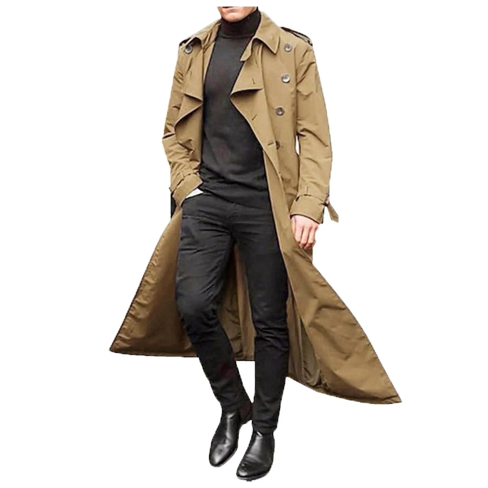Men’s Luxury Full-Length Trench Coat – England Style Business Overcoat