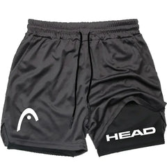 2025 trendy street style fitness shorts for men, quick drying gym training, jogging, double-layer sports shorts