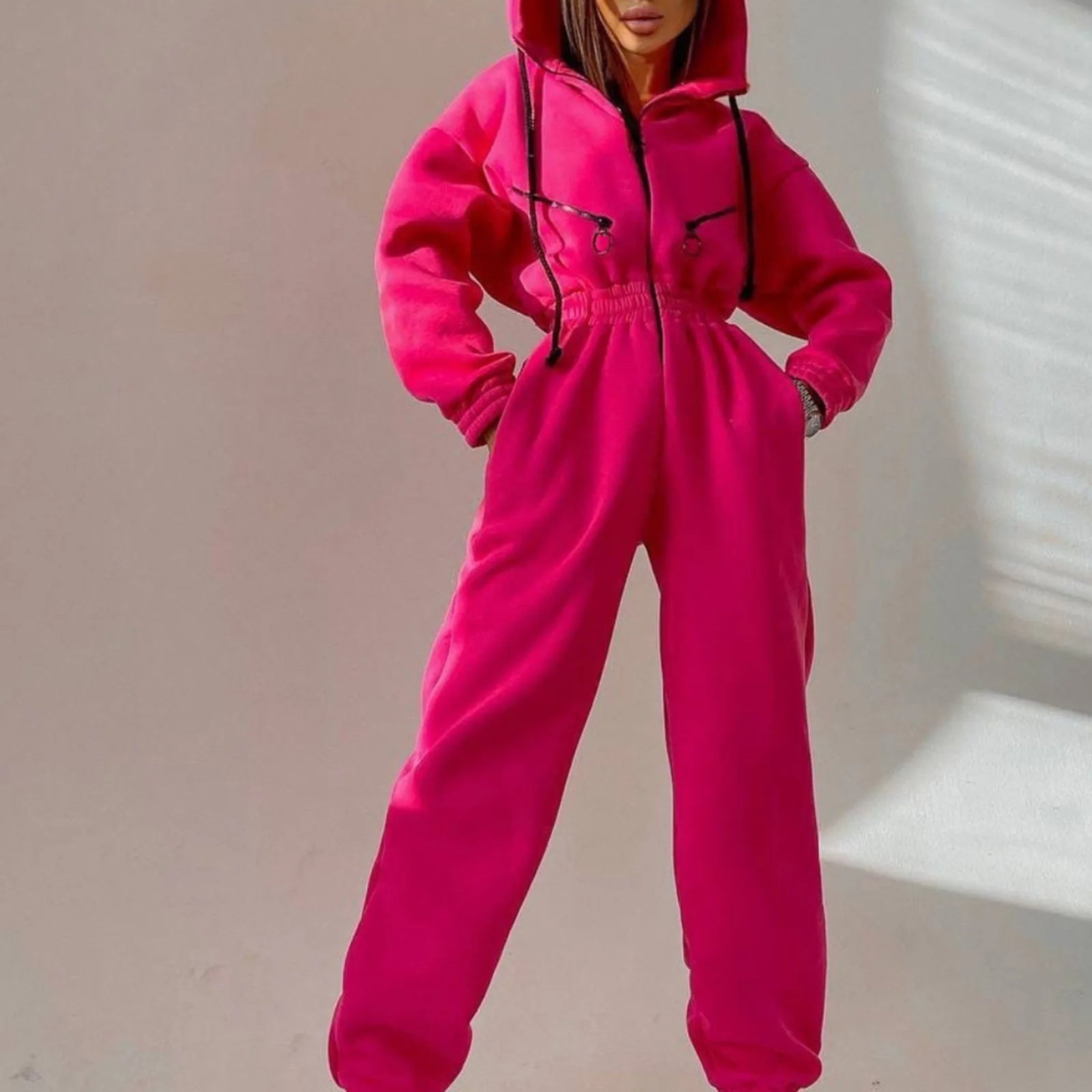 Fleece Hooded Wide Leg Jumpsuit