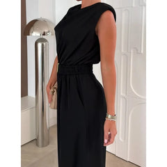 Women's Jumpsuits Solid Color Sleeveless Round Neck Casual Loose Women's Jumpsuit Summer Fashion Straight Tube Female Playsuits