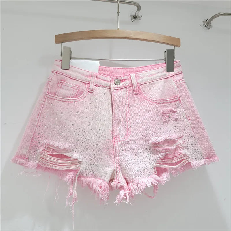 Denim Shorts for Women in The Summer of 2025 High Waisted and Slimming New Style Spicy Girl with Ripped Sexy Wide Leg Trousers