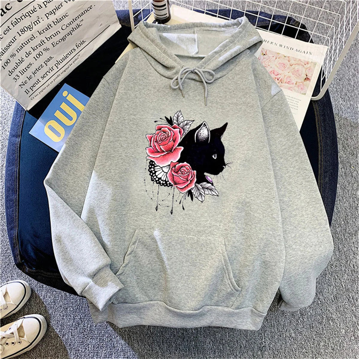 Korean Loose Printed Hooded Hoodie