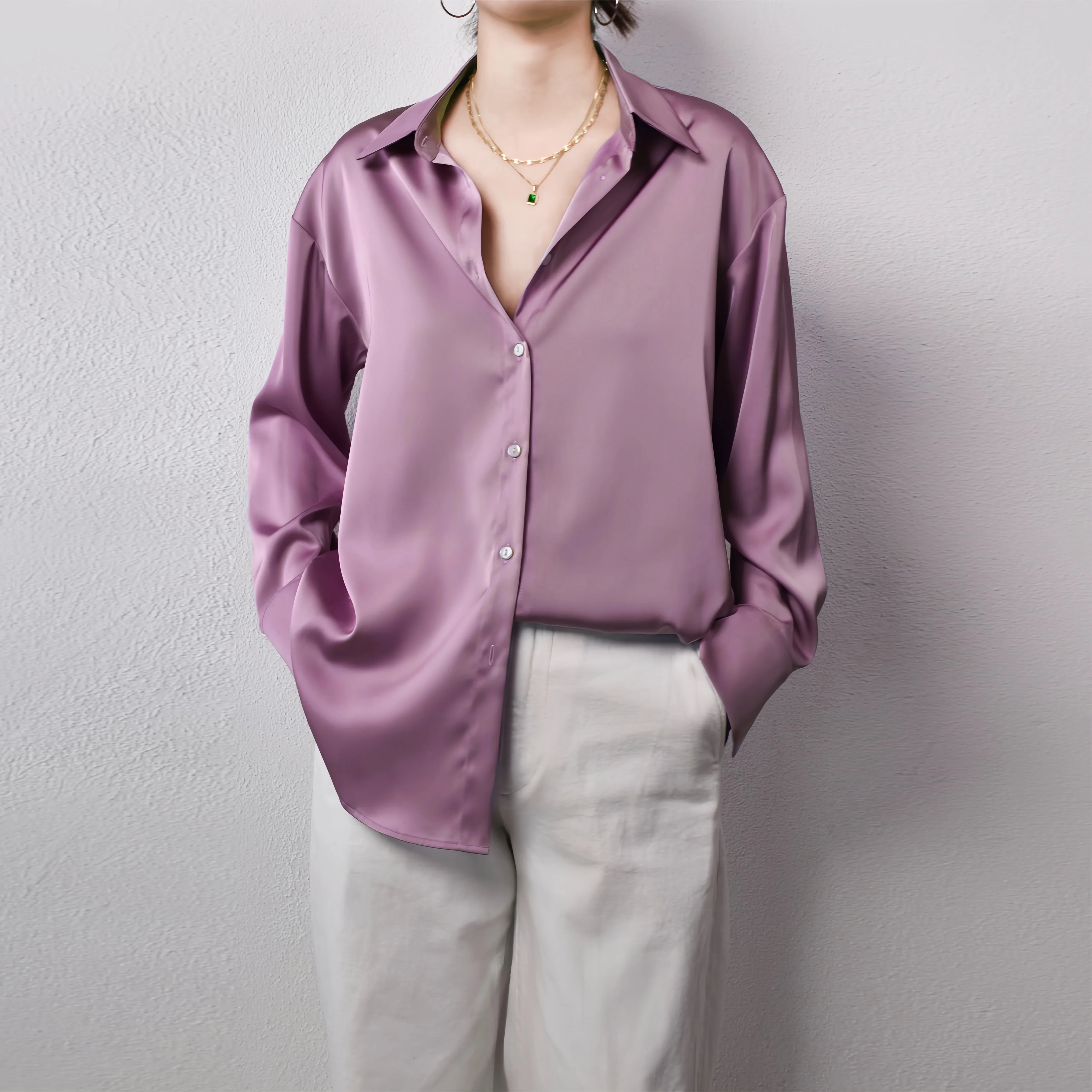 Elegant Korean Satin Office Shirt