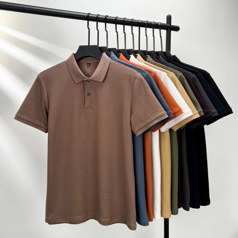 Classic Men Short Sleeve Polo Shirt 100% Mercerized Cotton Breathable Summer Golf Business Casual Athletic Tops