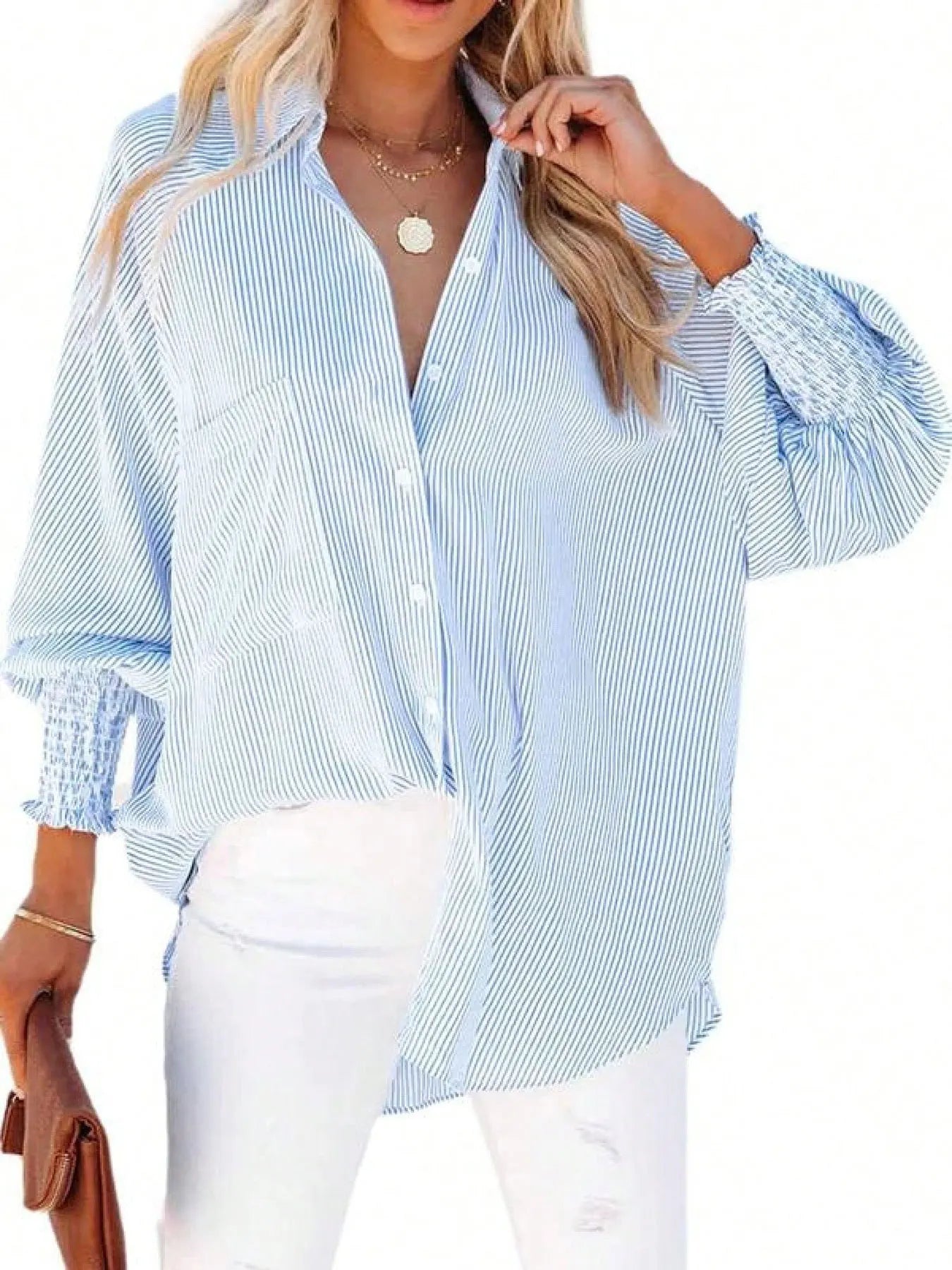 Striped Pocket Casual Shirt Women