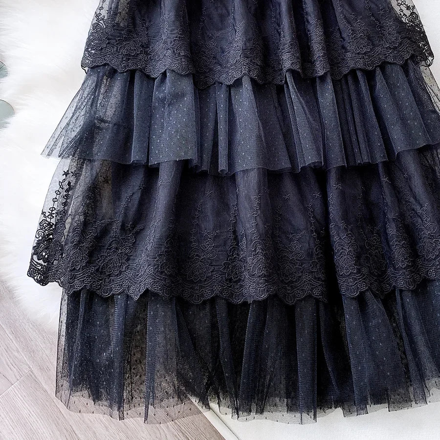 Women Skirts Cake-Style Skirt Spring Summer Fashion Lace Skirts Ladies High-Waisted Slimming Long Lace Skirt Elegant Tulle Skirt