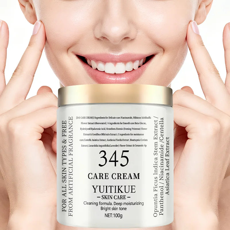 YUITIKUE 345 Care Cream 100g - 3-in-1 Formula: Firms, Deeply Hydrates & Brightens, For All Skin Types, Natural Ingredients