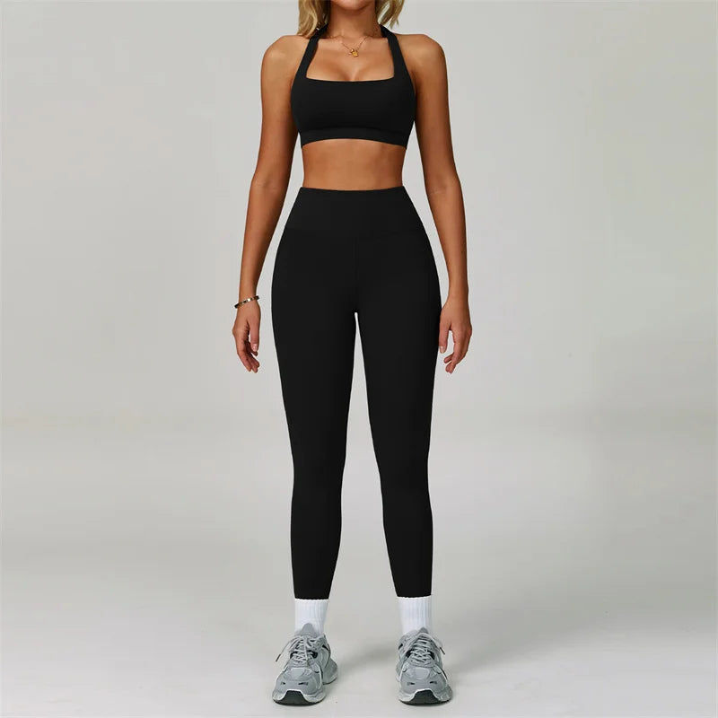 TRY TO BN Gym Sets Woman 2 Piece Yoga Backless Top Women's Tracksuit High Waisted Leggings Butt Lifting Fitness Workout Clothes