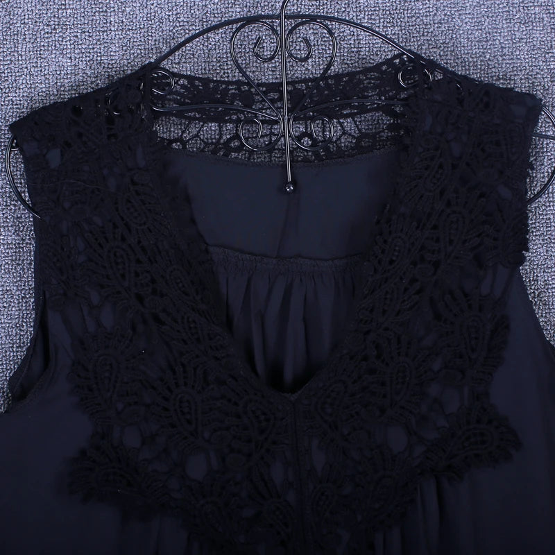 Summer tops for women  Fashion Lace Chiffon blouse V-Neck Loose Casual Chiffon Shirt