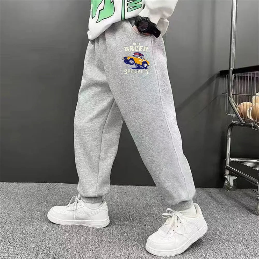 Boys' Off-Road Truck Print Joggers – Casual Sweatpants for Spring, Autumn, and Winter