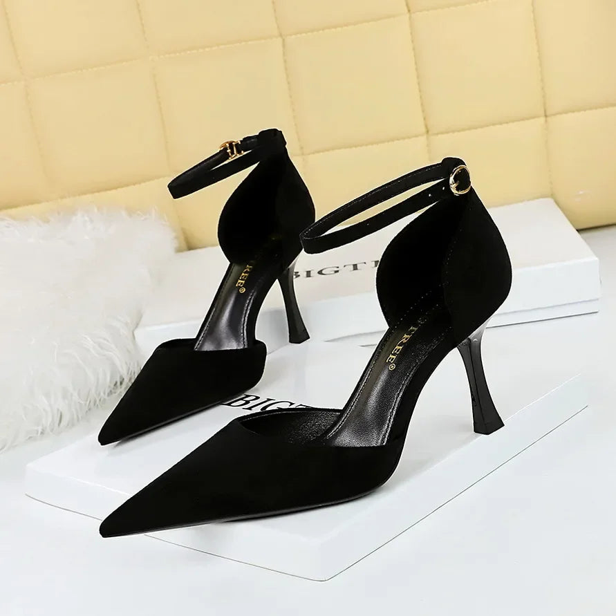 Concise Ankle Strap Mid Heels