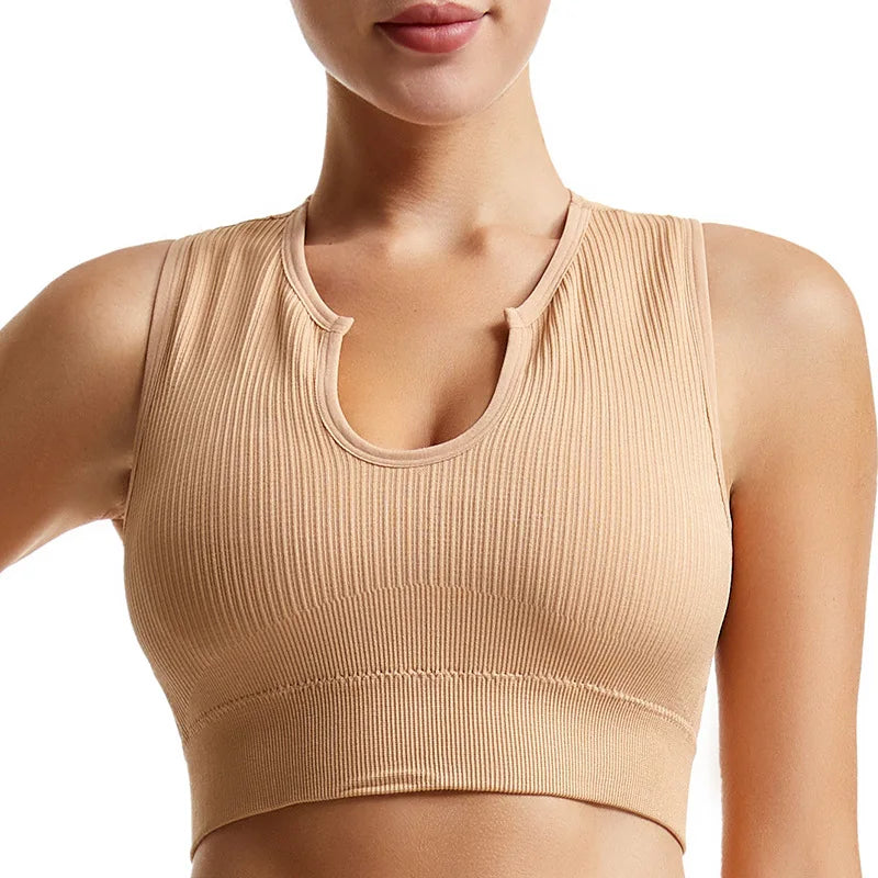 Women's Sleeveless Sports Bra Navel-Leaking with A Chest Pad  Highly Elastic Vest Sexy Stretchy Breathable Bra