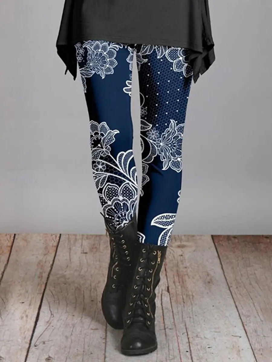 Women's Leggings Vintage Flower Pattern 3D Printed Outdoor Trousers New Stretch Elastic Waist Fall Winter Festival Streetwear