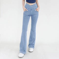 Yoga Jeans for Women Denim Pants Sexy Flared Trousers Lady Pants Hip Lifting and Cross Waist Design Indoor Sports Outdoor Flared