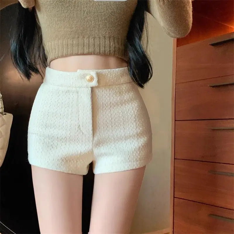 High Waist A Line Wool Shorts