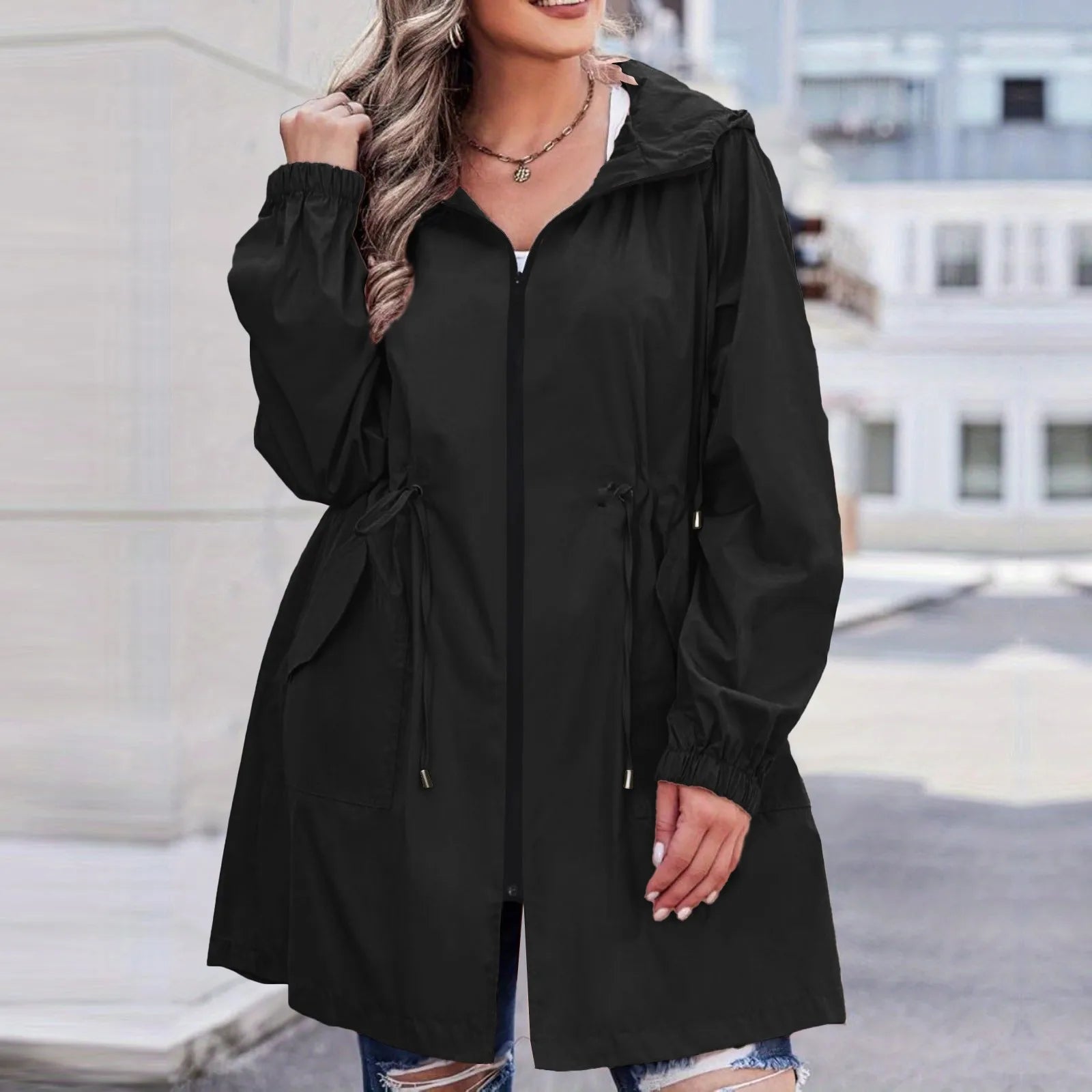 Women Trench Coat New Spring Autumn Jacket Casual Long Sleeve Hooded Mid Long Windbreaker Female Overcoat High-Quality Coats