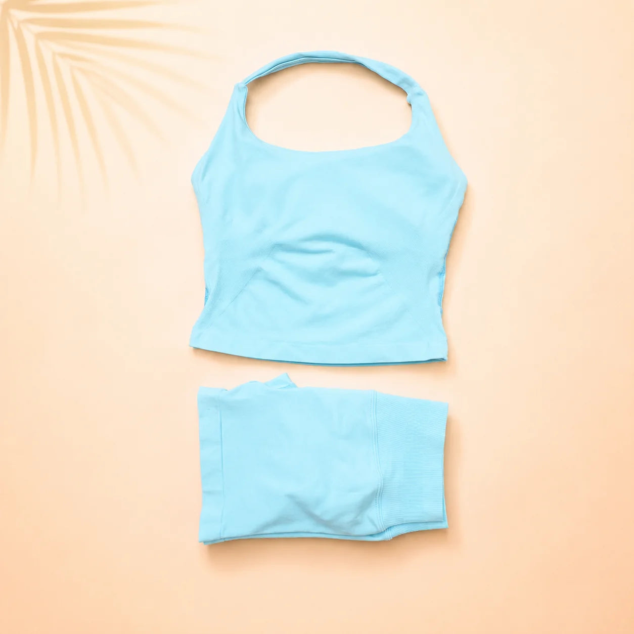 Women Seamless Yoga Set Halter Sports Bra Scrunch Butt Shorts 2 Piece Gym Workout Fitness Activewear High Waist Athletic Outfit