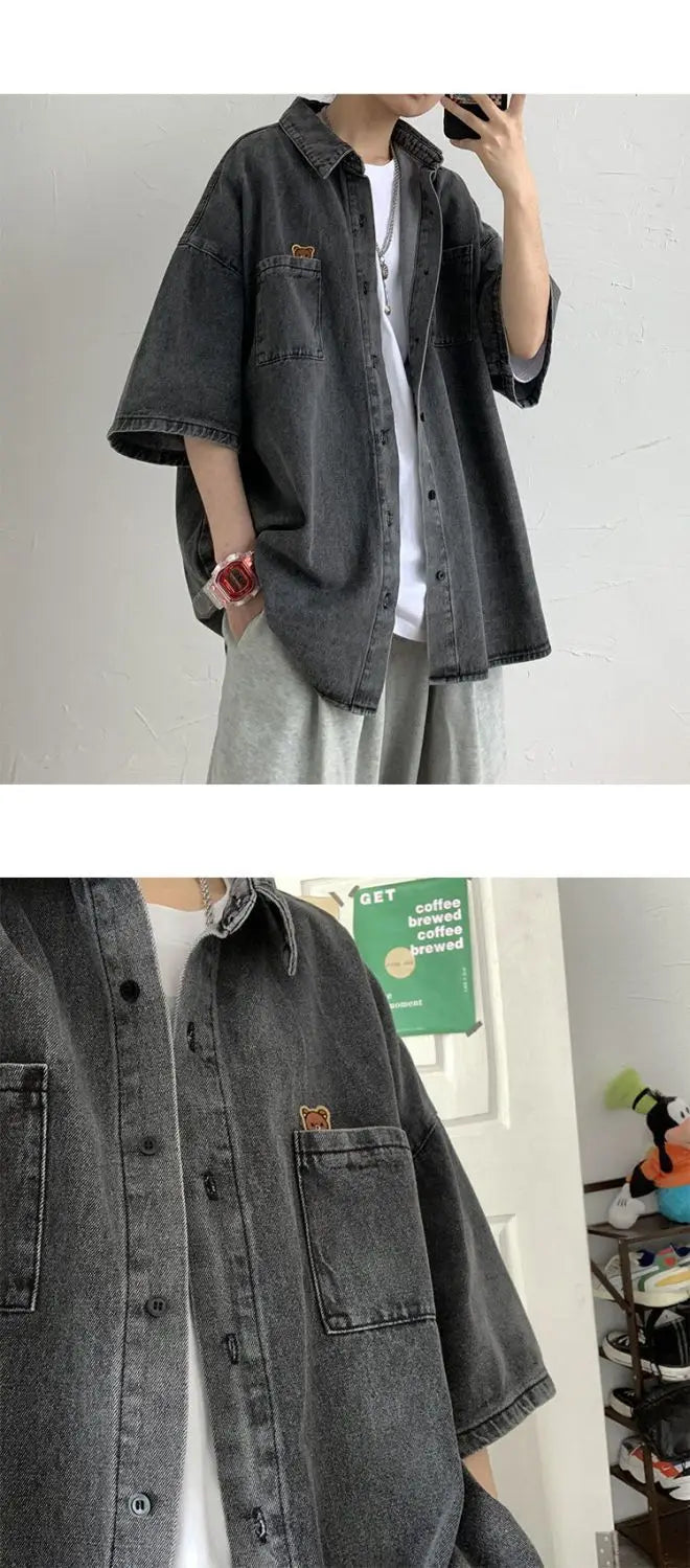 2025 Shirts Men Clothing Fashion Short Sleeve Summer Korean Style Loose All-match Cargo Handsome Homme Solid Tops Harajuku