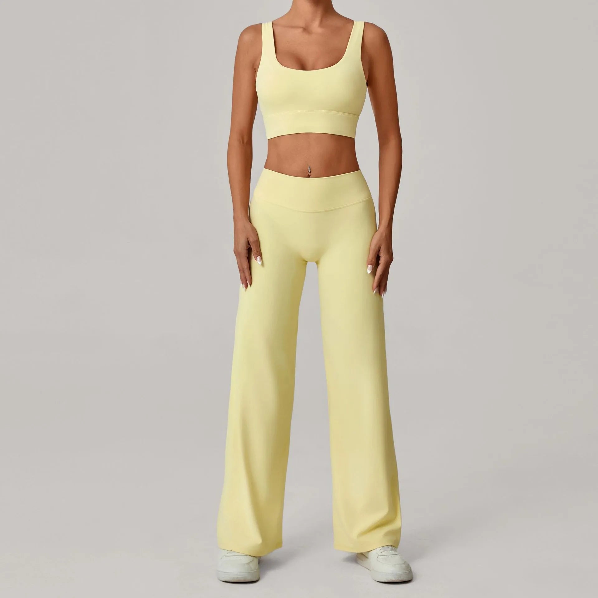 2PCS Yoga Set Women Yoga Pant Workout Tracksuit Sportswear Gym High Waist Straight Leg Bottoms Fitness Bta Sports Suit XP01