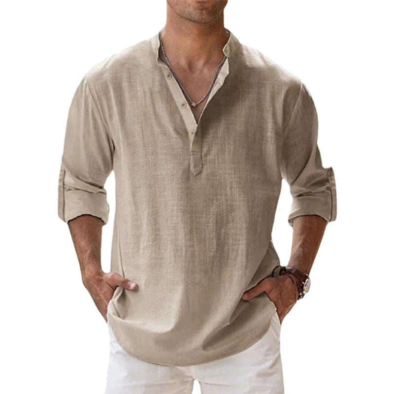 Lightweight Cotton Henley Shirt Men
