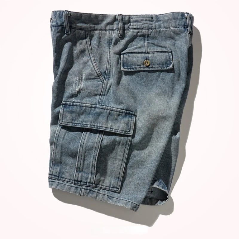 Retro Denim Utility Knee Shorts