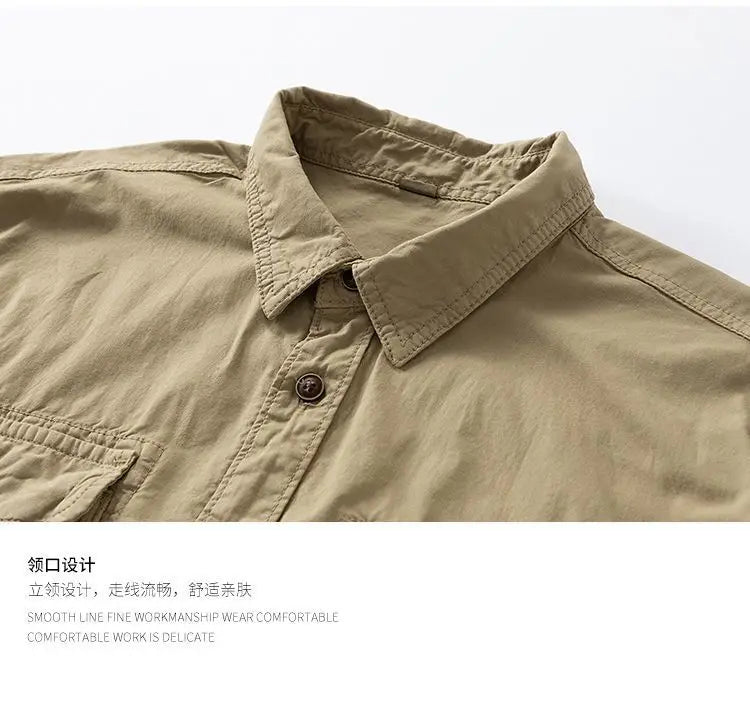 Workwear shirt for men summer loose and casual short-sleeved men American retro lapel coat trendy brand outdoor wear